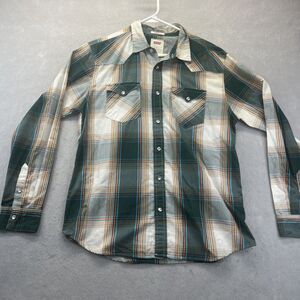 Levis Western Standard Fit Pearl Snap Button Up Shirt Mens M Plaid Cowboy